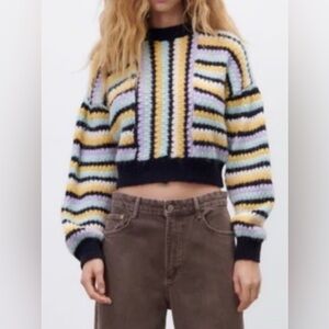 Zara Pastel Striped Cropped Sweater